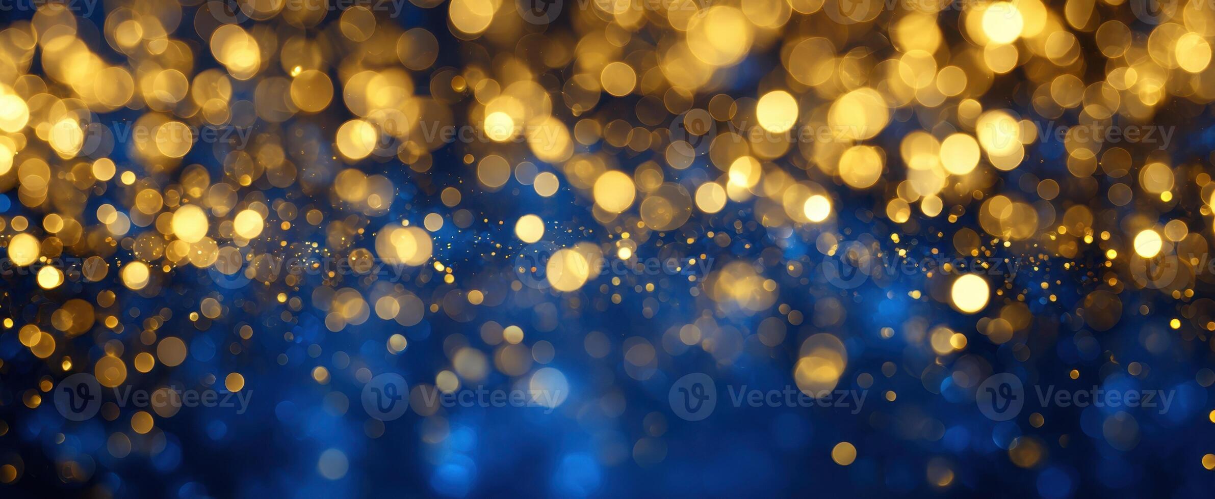 The mesmerizing blend of golden and blue bokeh lights creating a festive atmosphere. photo