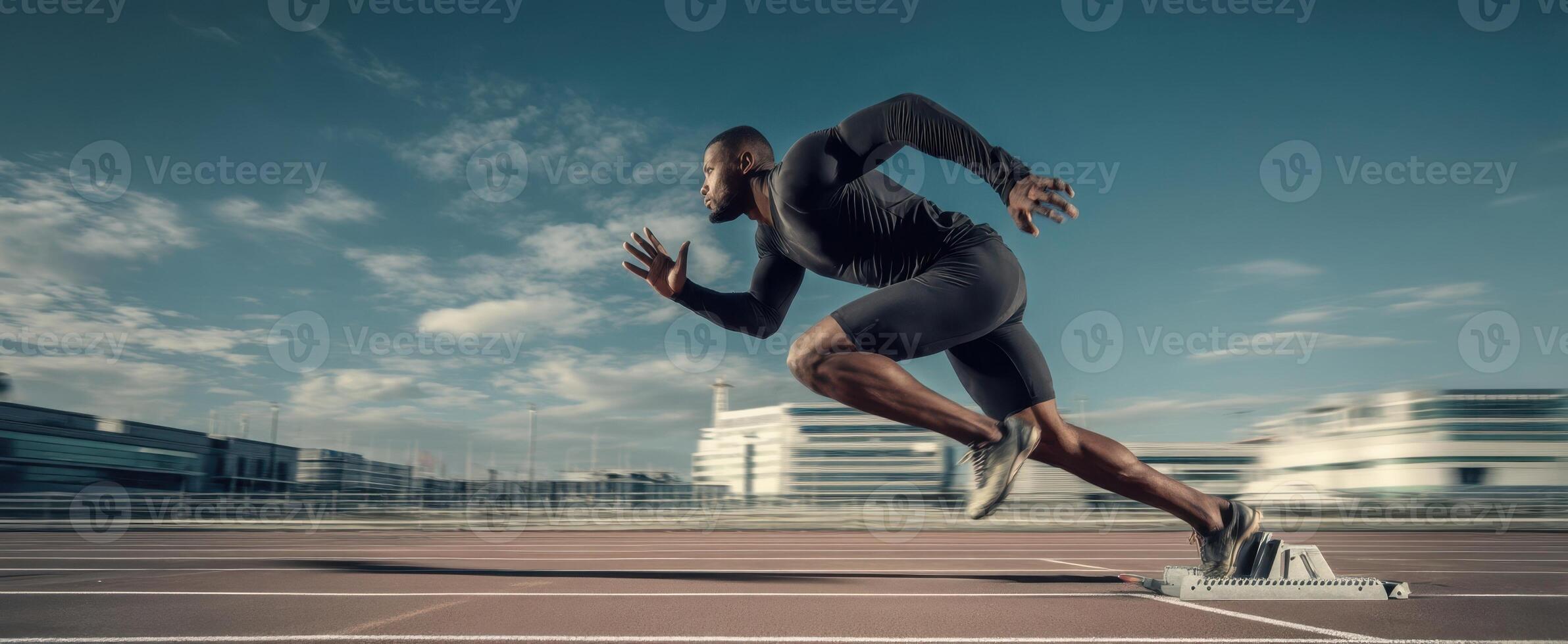 The athlete sprinting down the track in a moment of intense determination. photo