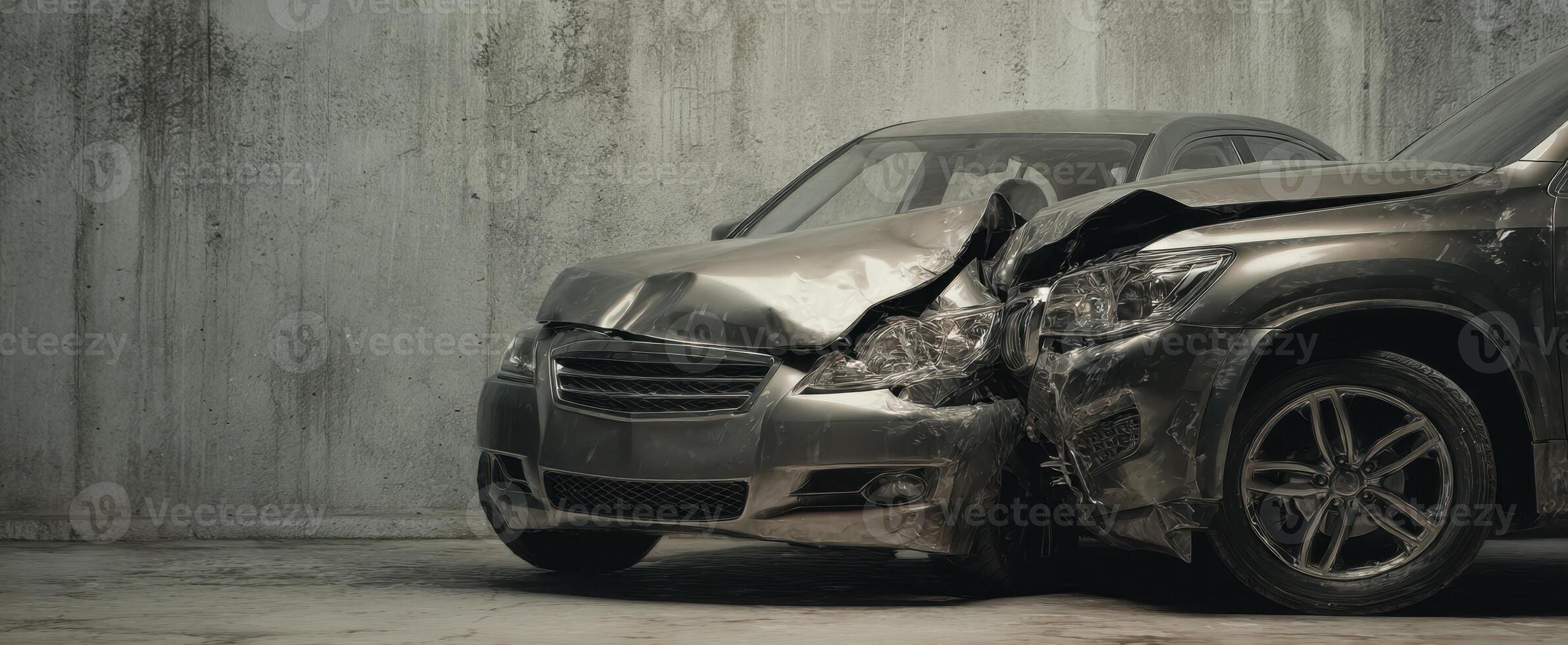 The aftermath of a severe car crash with damaged vehicles in an urban setting. photo