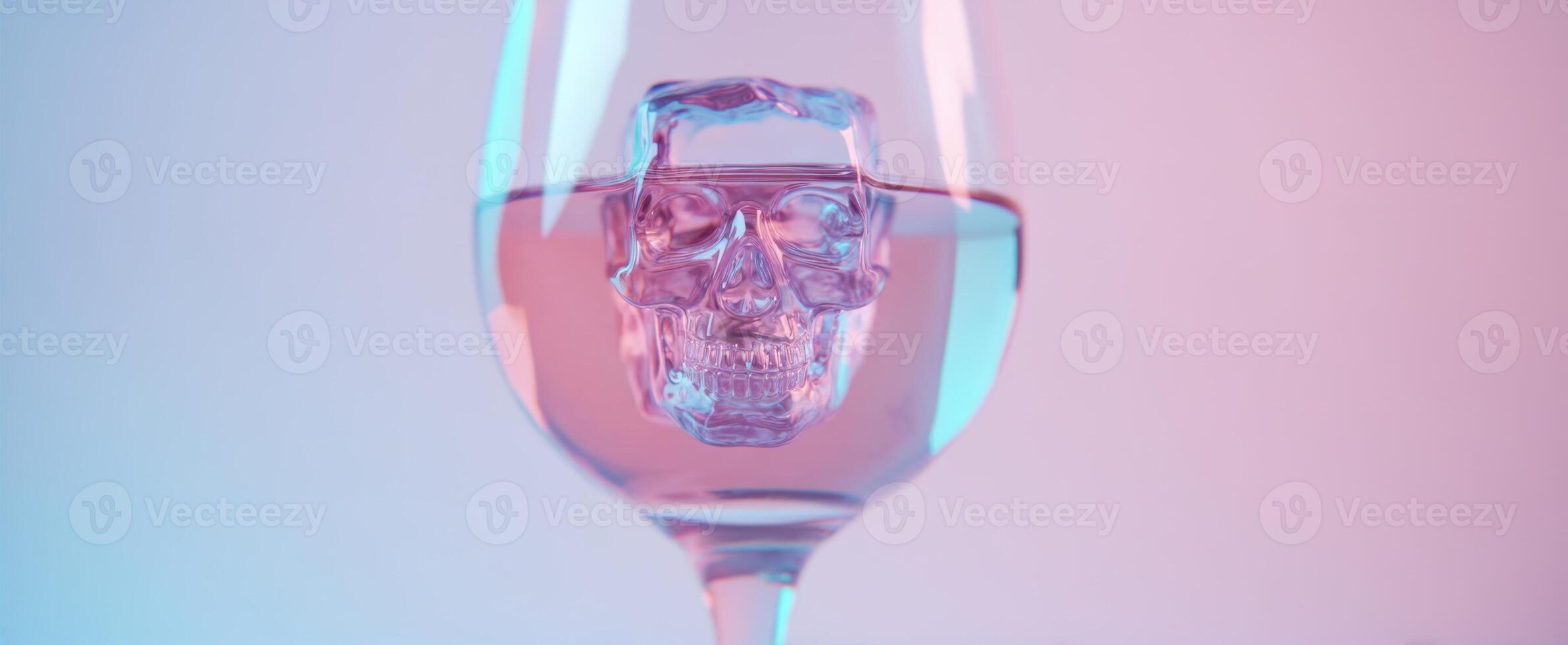 The artistic glass featuring a skull-shaped ice cube suspended in colorful water. photo