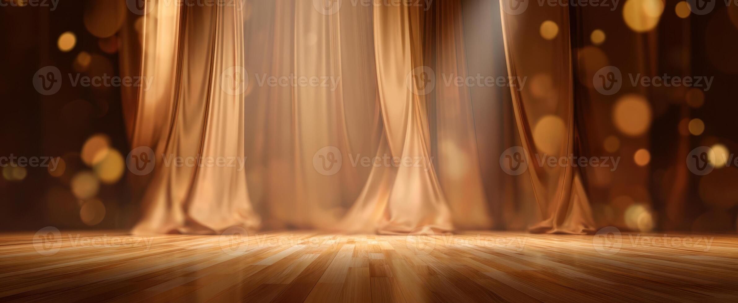 The Elegant Stage with Soft Brown Curtains and Ambient Lighting photo