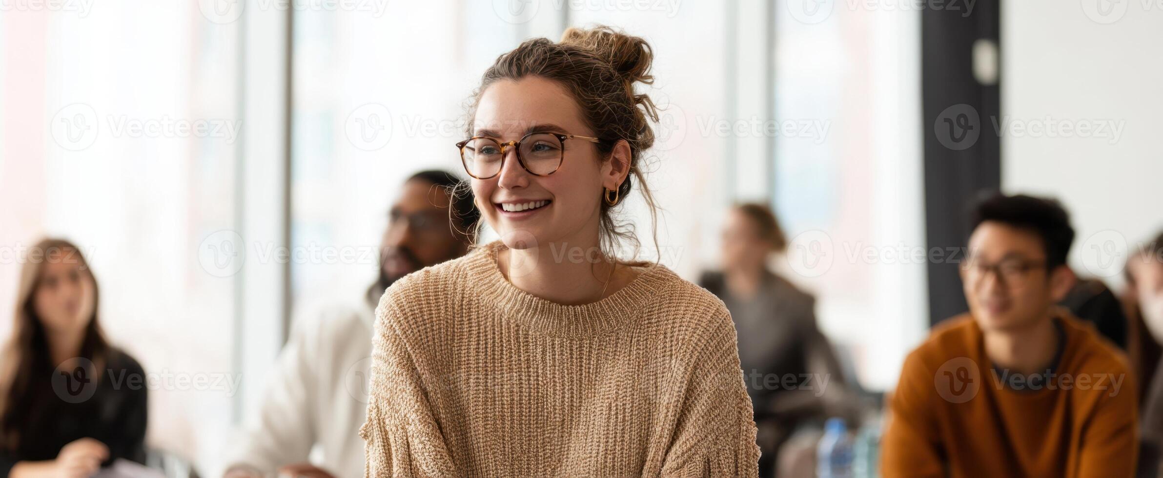 The engaged student smiling during an interactive learning session in class. photo