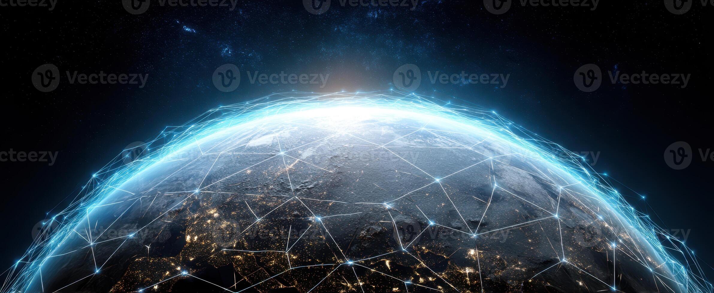 The planet Earth wrapped in digital global network connections in space photo