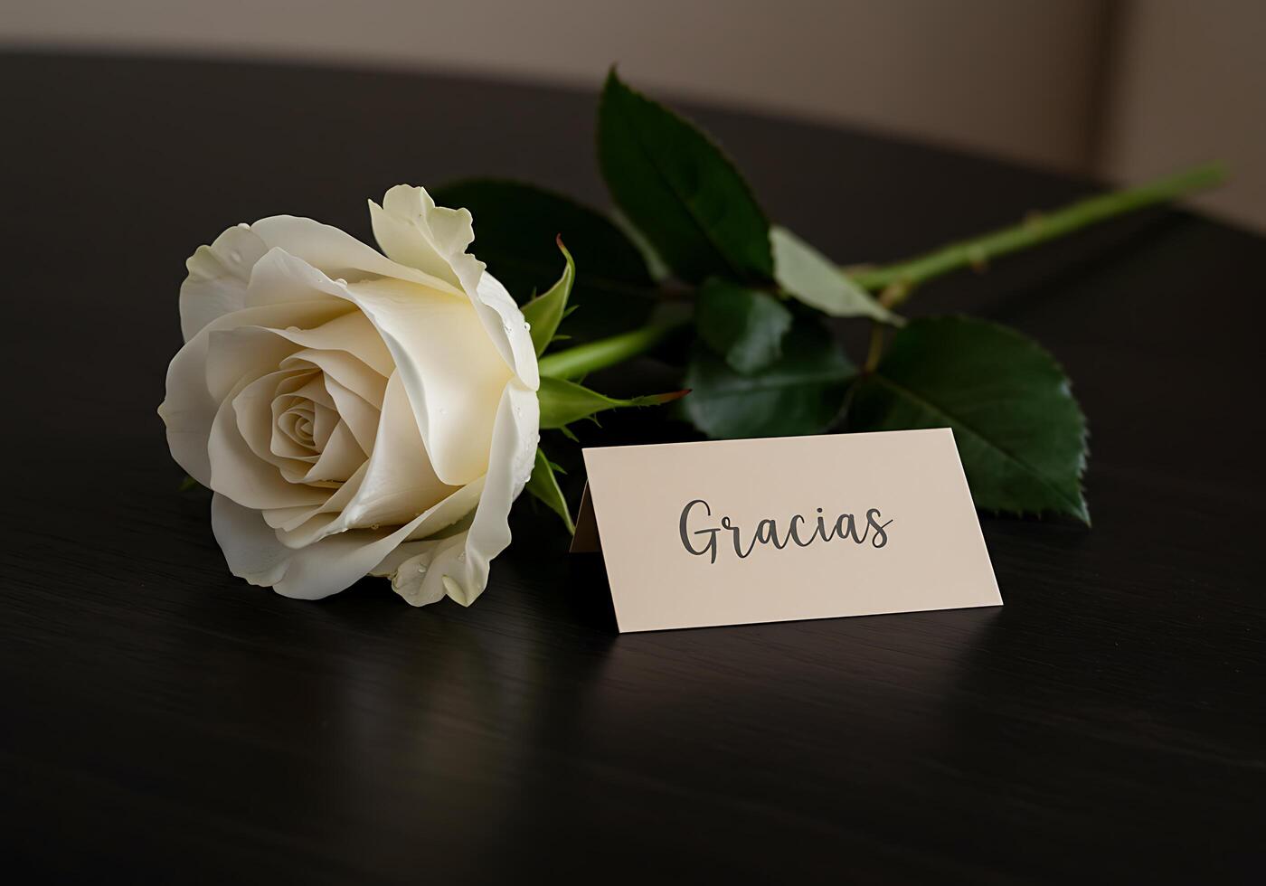 White Rose and Gracias Card on Table photo