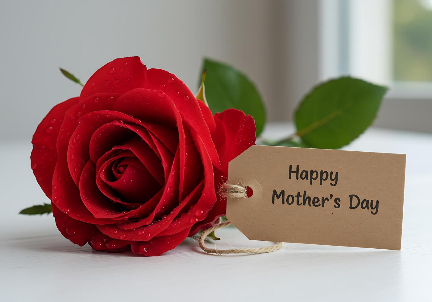 Red Rose with Happy Mothers Day Tag photo