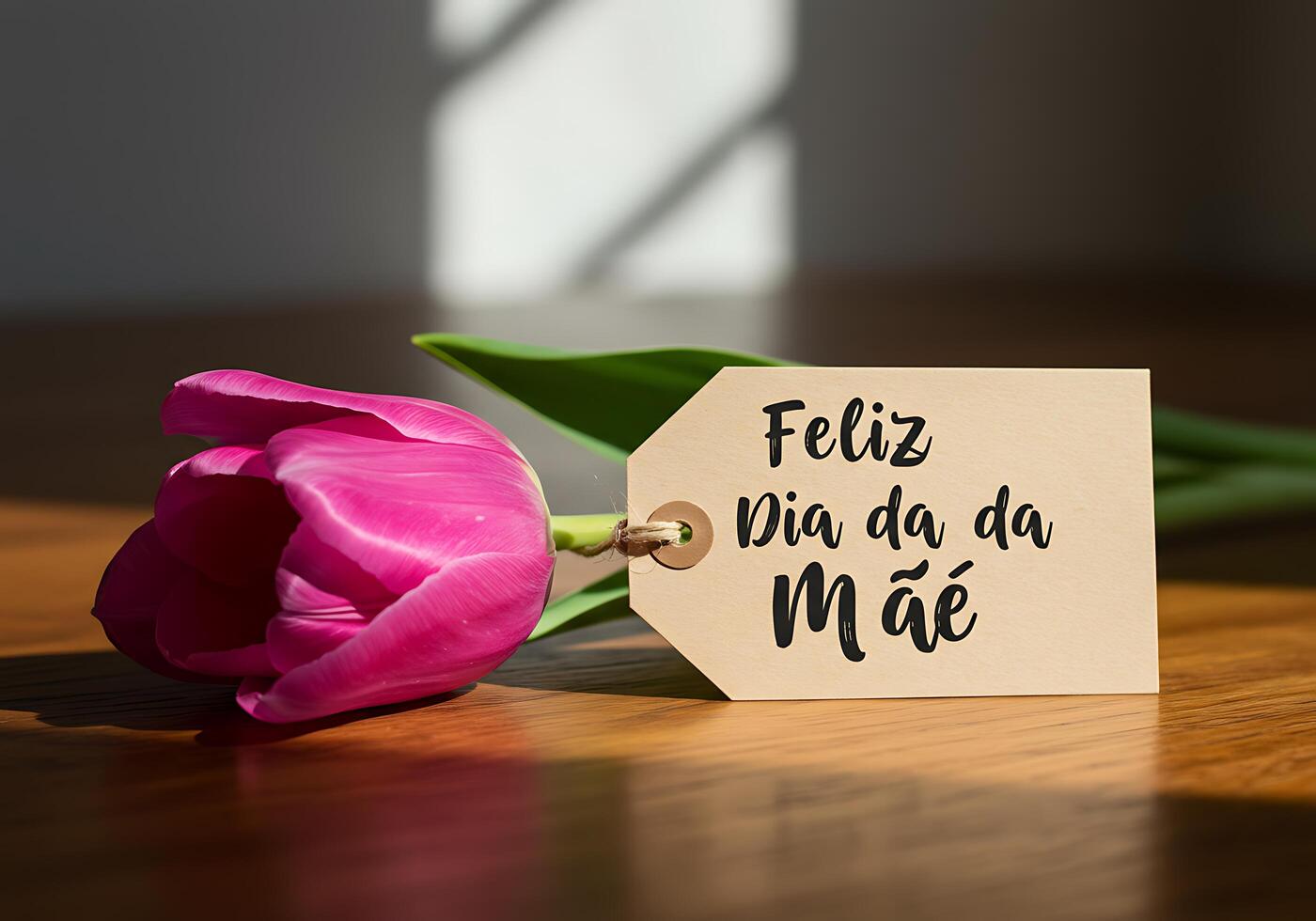 Pink Tulip with Feliz Dia Da Mae Tag photo