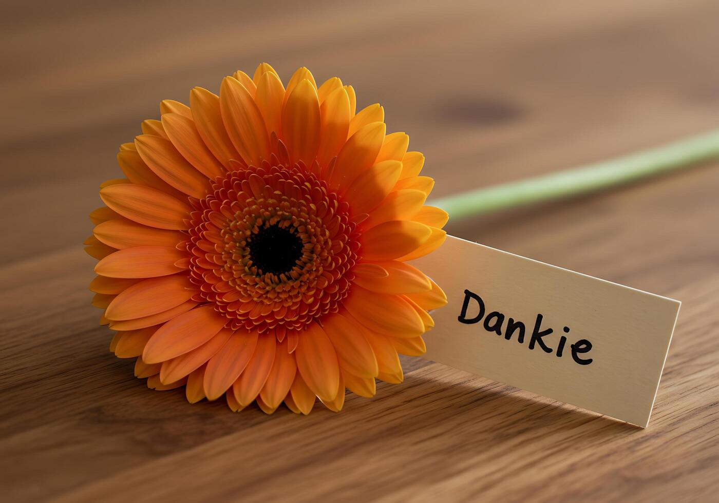 Orange Gerbera Flower with Danke Card photo