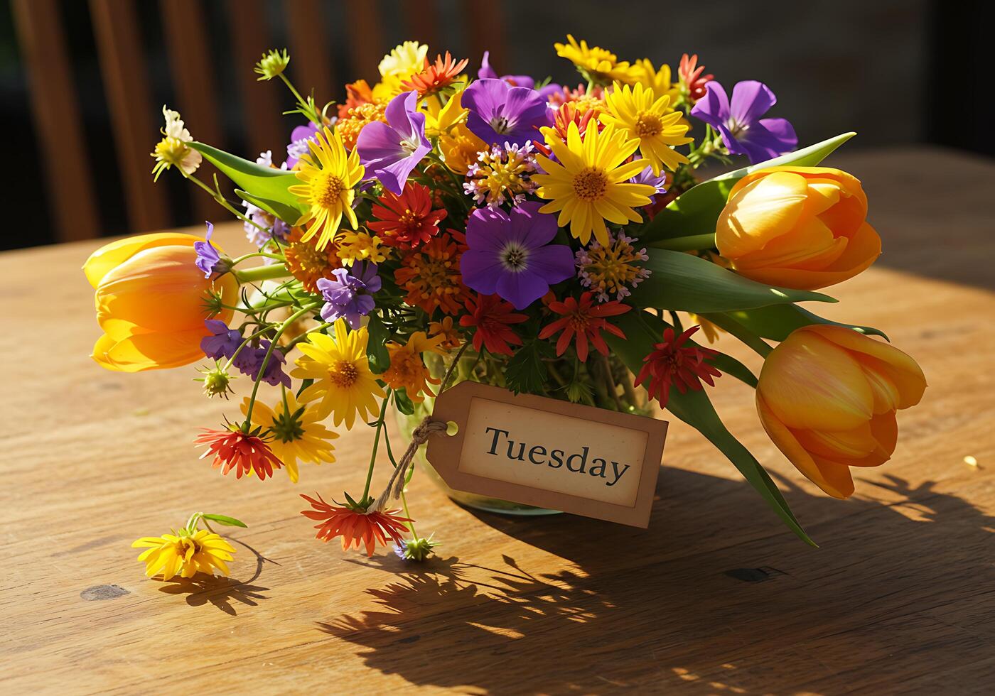 Colorful Flower Arrangement with Tuesday Tag photo