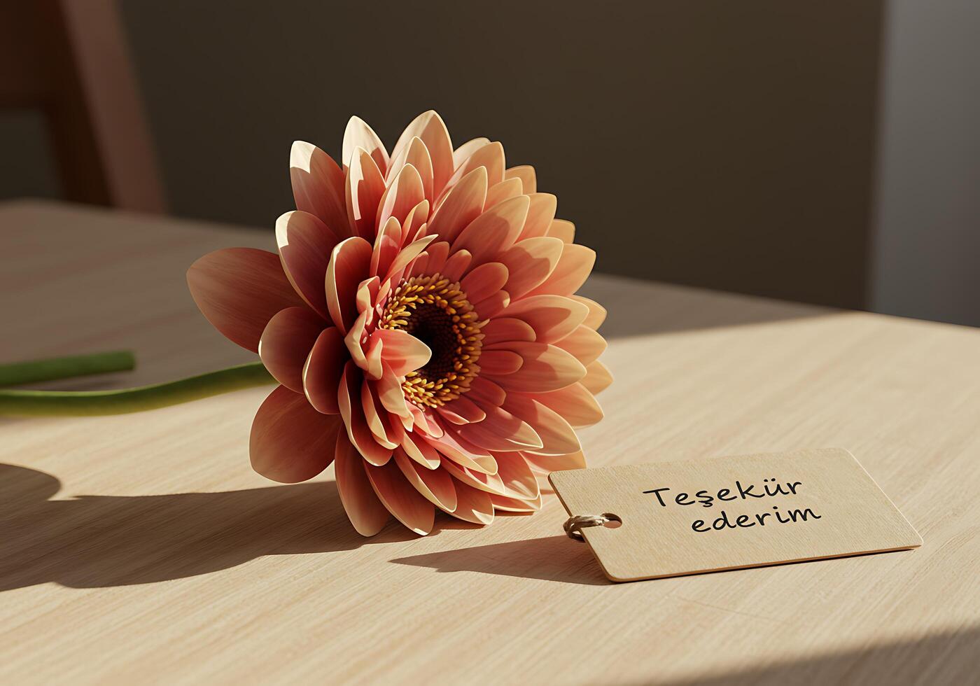 Peach Gerbera Daisy with Thank You Card photo