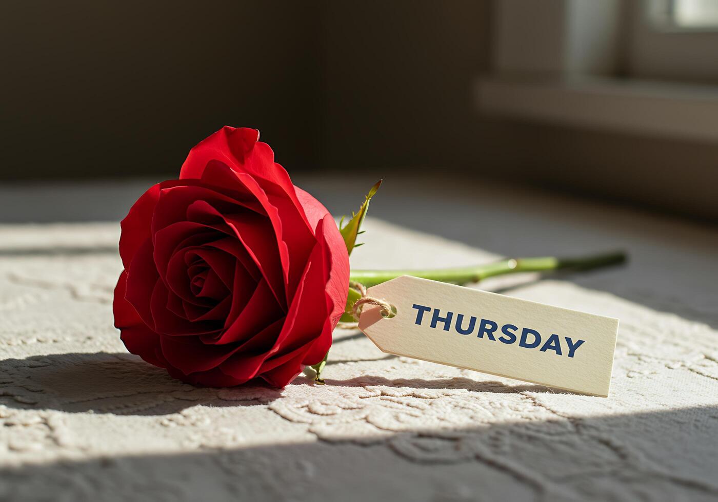 Red Rose with Thursday Tag photo
