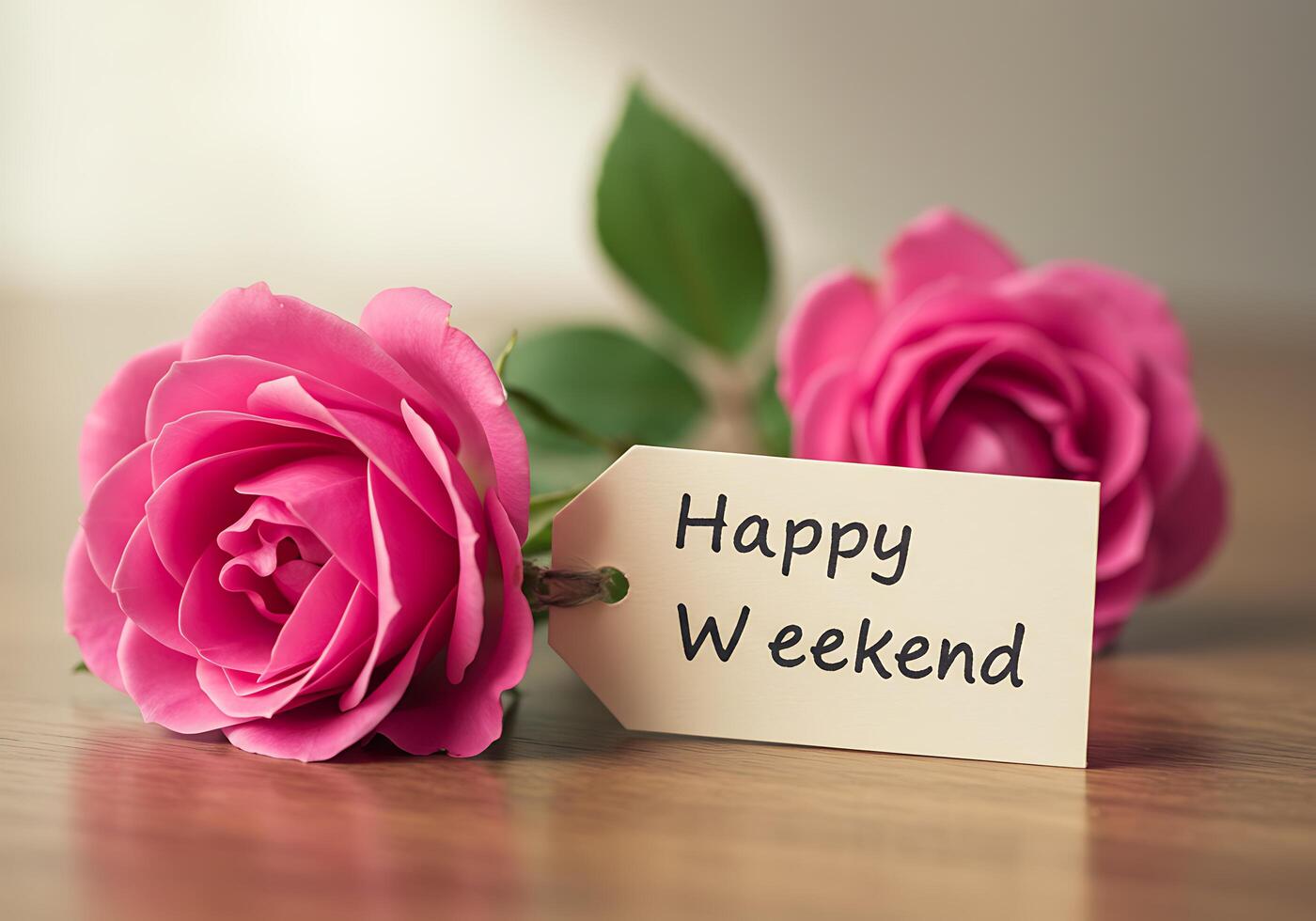Pink Rose with Happy Weekend Tag photo