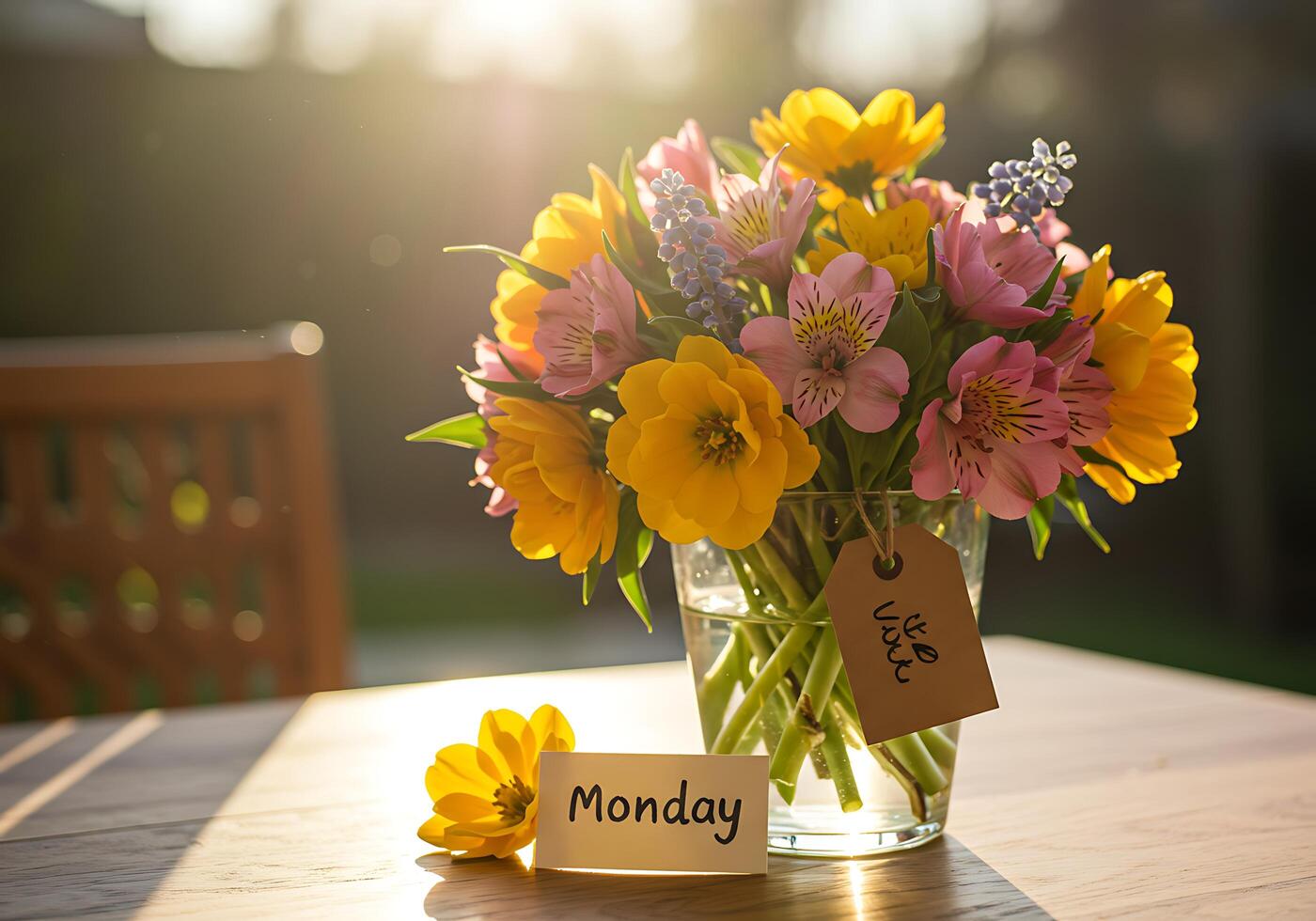 Flower Bouquet on Table with Monday Card photo