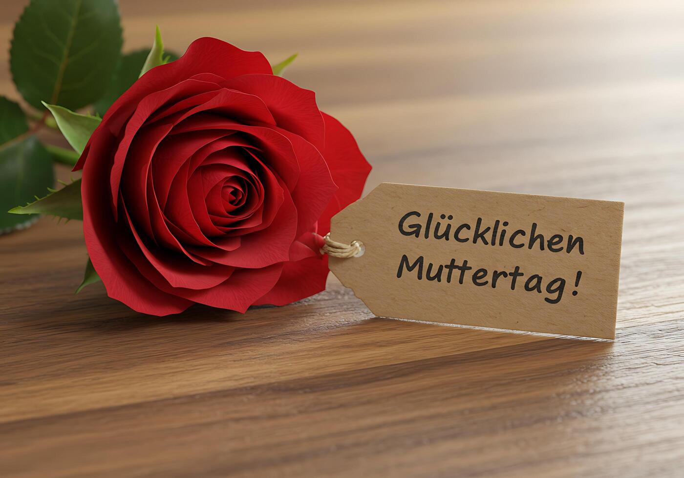 Red Rose with Mother's Day Card on Wooden Table photo