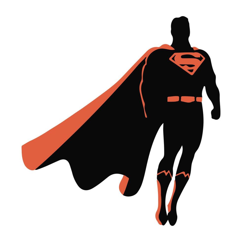 Superhero silhouette against a background, featuring a confident, heroic pose with a flowing cape, embodying power, determination, and the spirit of justice vector