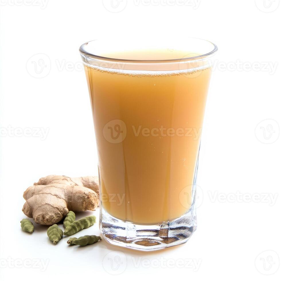 A glass of panakam, with a refreshing drink made from jaggery, ginger, and cardamom, isolated on photo