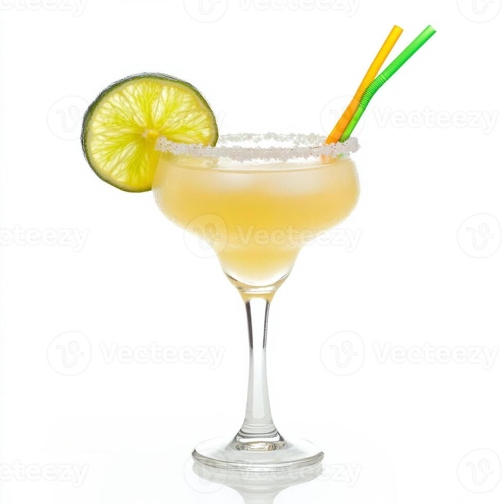 A margarita with a lime and straw photo