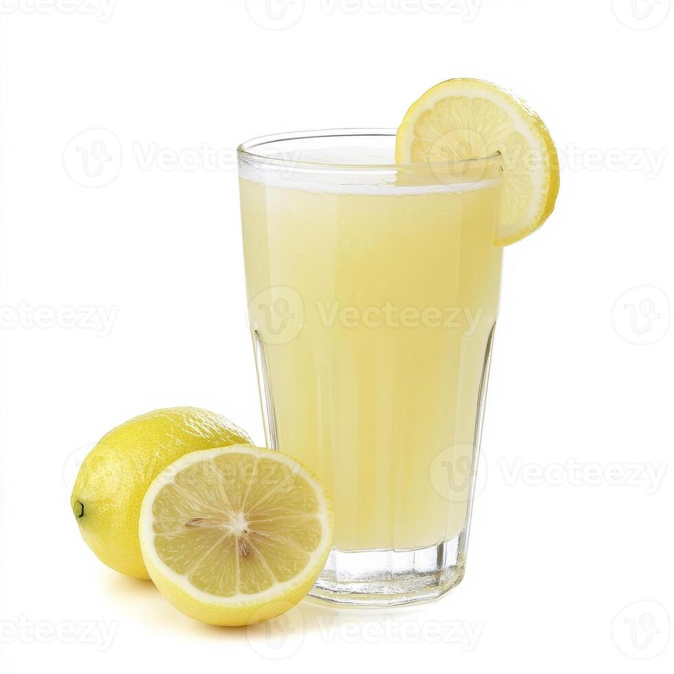 A glass of nimbu pani, with a refreshing drink made from lemon, sugar, and water, isolated on clean photo