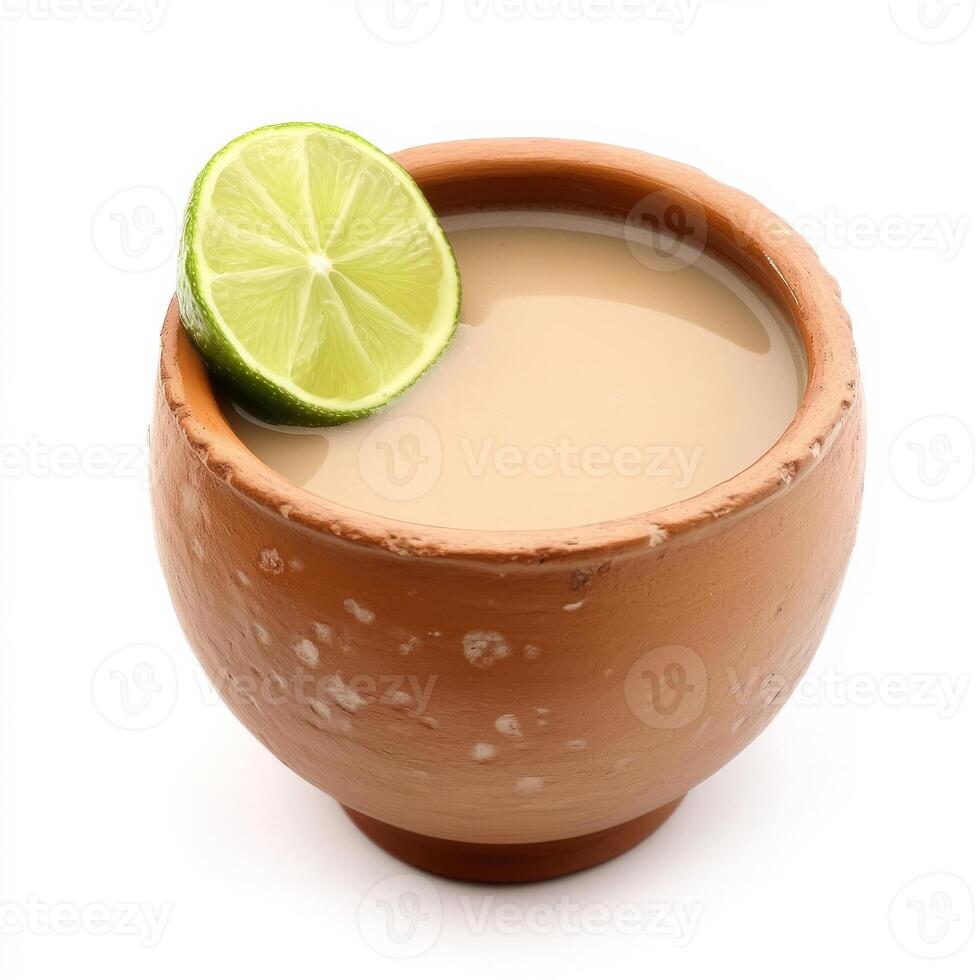 A close-up of a refreshing pulque, a fermented agave drink, with a milky and slightly sour flavor, photo