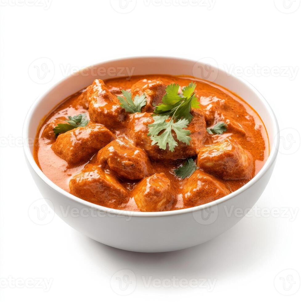 A bowl of chicken tikka masala, with tender pieces of chicken marinated in yogurt and spices, served photo