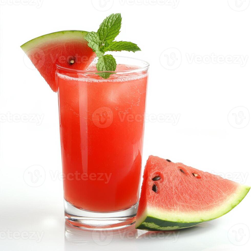 A glass of refreshing watermelon lemonade, garnished with a slice of fresh watermelon and a sprig of photo