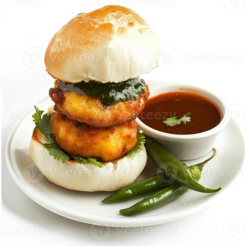 A plate with a burger and sauce on it photo
