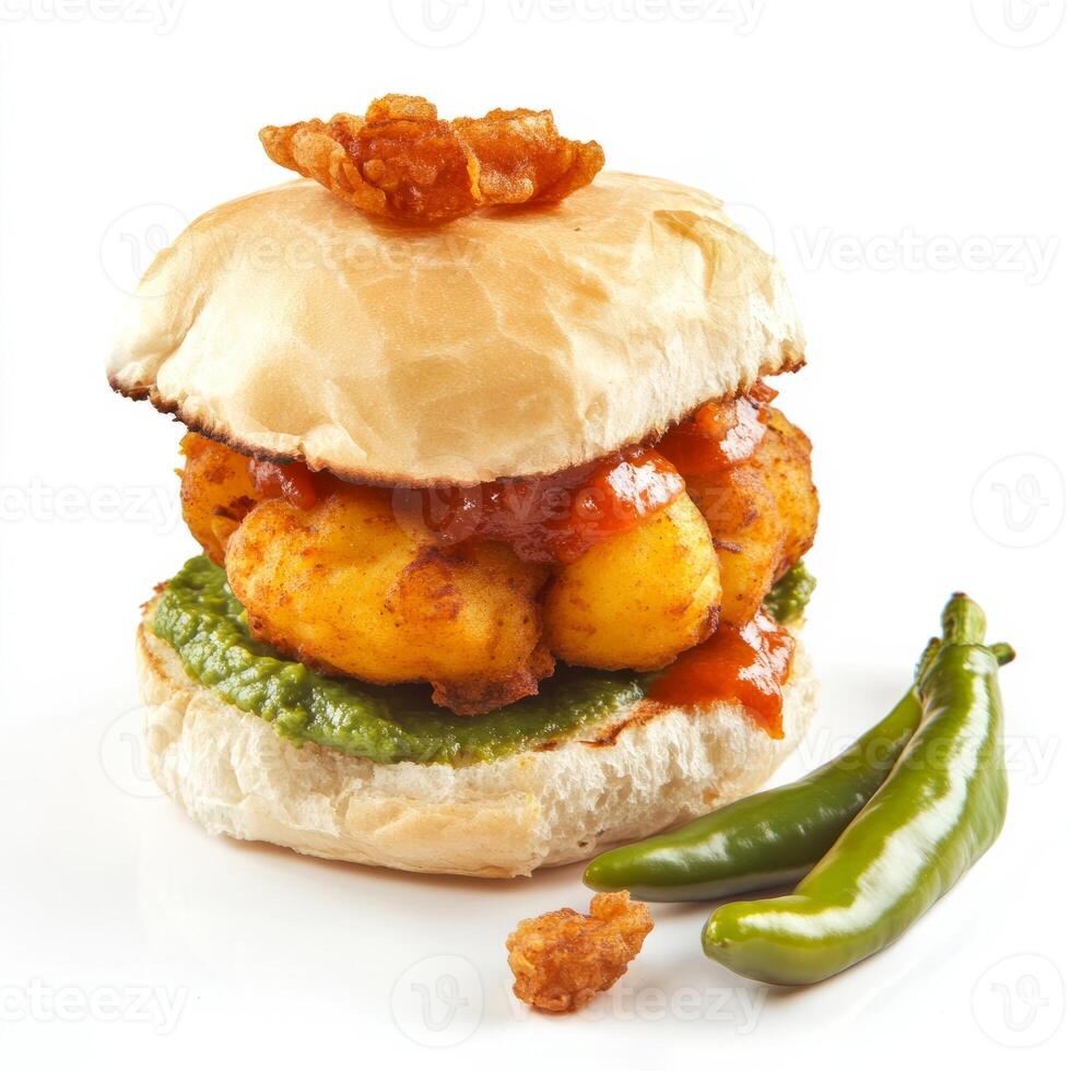 A sandwich with a green pepper and a side of ketchup photo