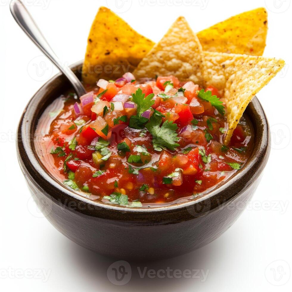 A close-up of a spicy habanero salsa, a fiery salsa made with habanero peppers, tomatoes, onions, photo