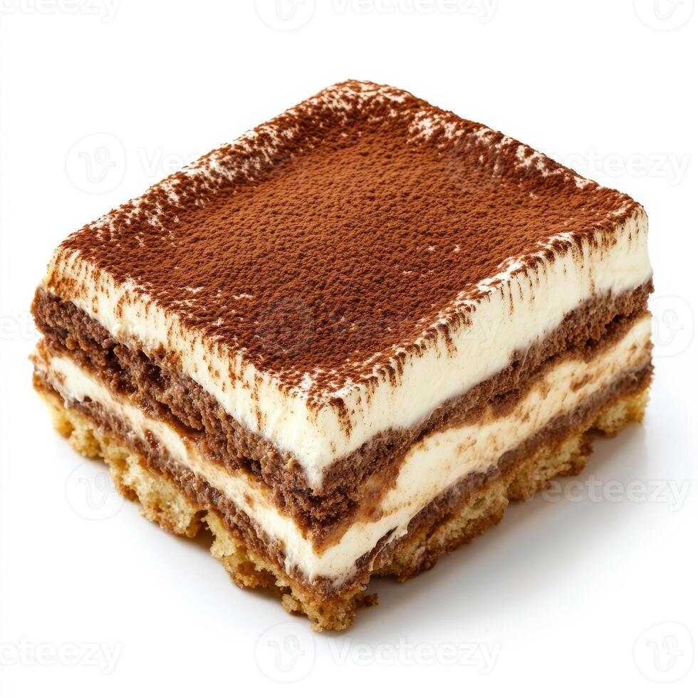 An enticing shot of a slice of tiramisu, featuring layers of espresso-soaked ladyfingers and creamy photo