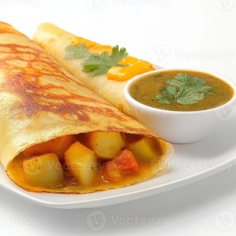 A plate with a crepe and a side dish photo