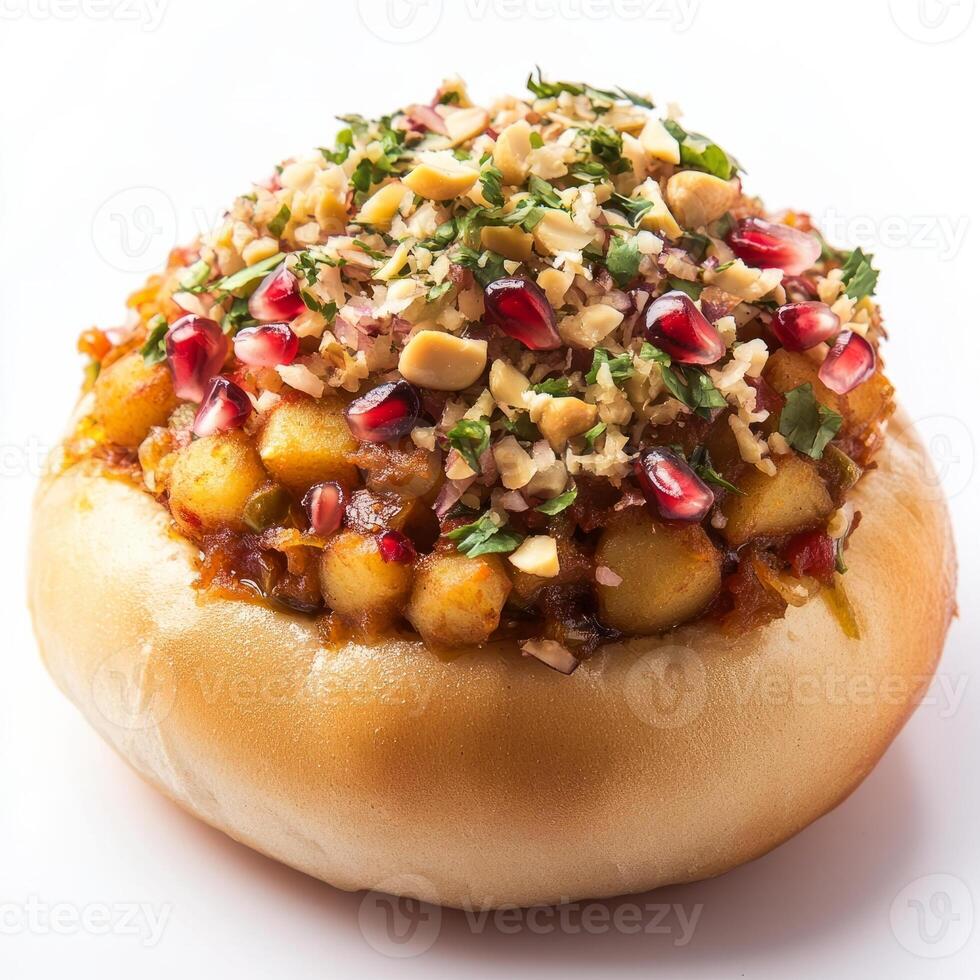 A close up of a bun with nuts and pomegranate photo