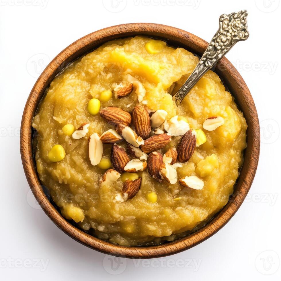 Pumpkin puree with almonds and cashews in a bowl photo