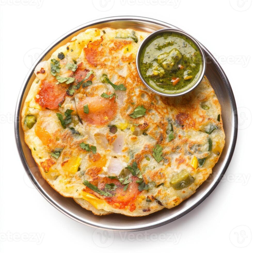 An indian flatbread with a dipping sauce photo