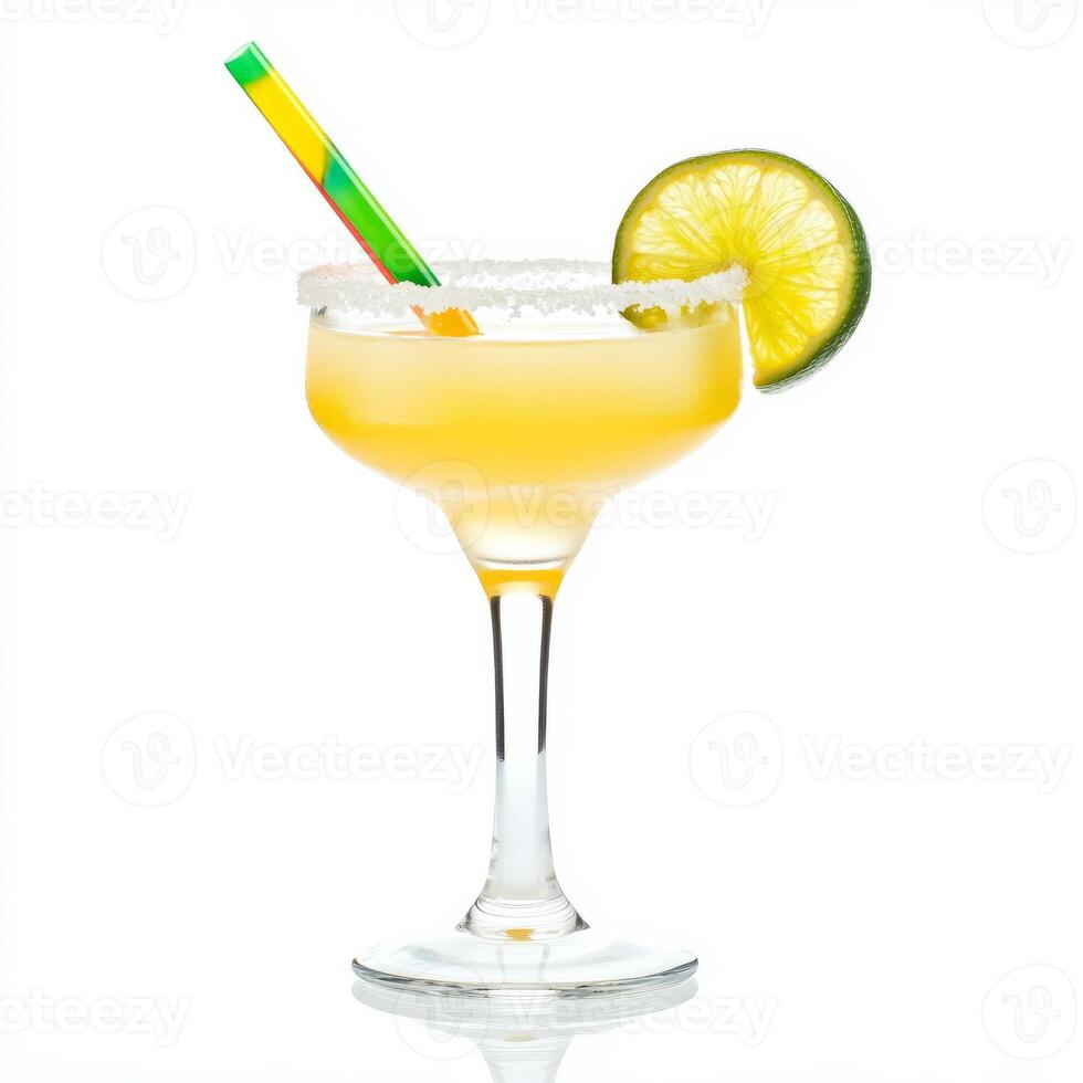 A margarita with a lime and straw on a white background photo
