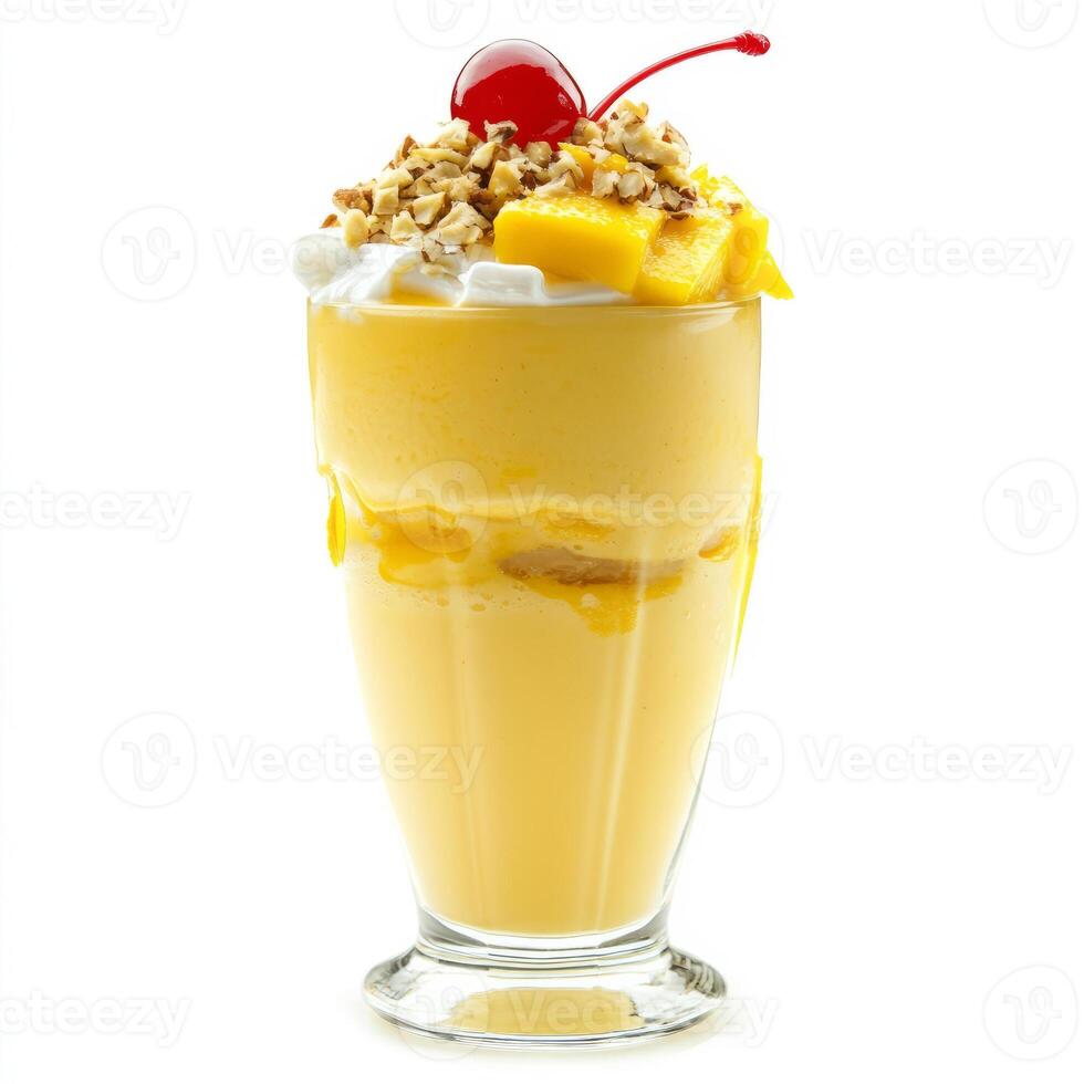 A glass of ice cream with a cherry on top photo