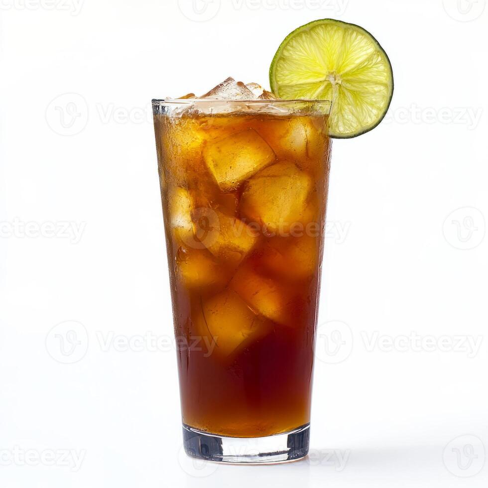 A glass of iced tea with lime photo
