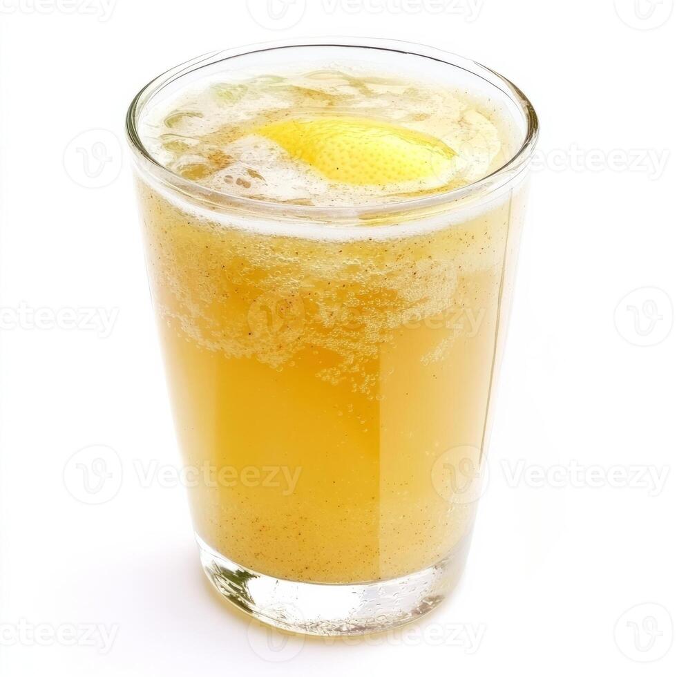 A glass of masala soda, with a refreshing blend of lemon, spices, and soda water, isolated on clean white background. photo