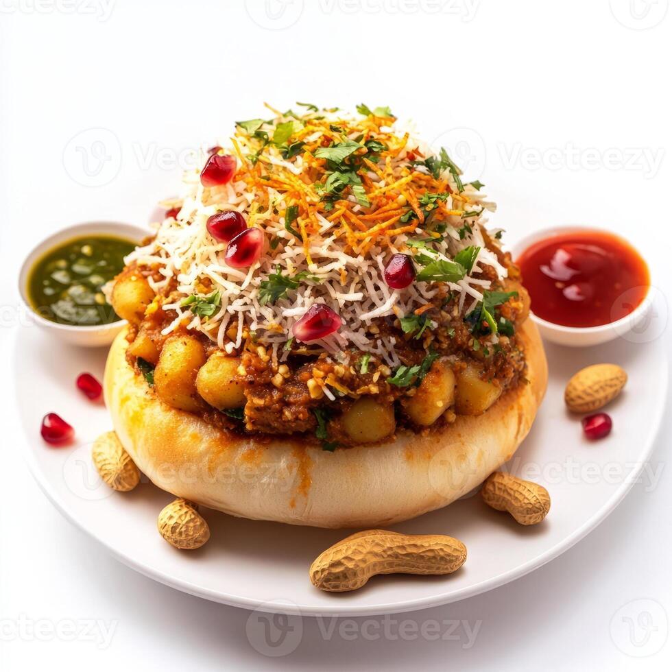 A plate topped with a large mound of food photo