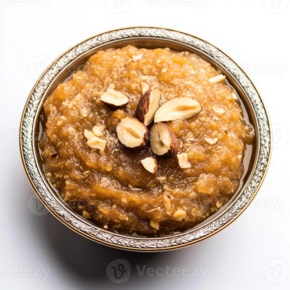 A bowl of brown sugar with almonds on top photo
