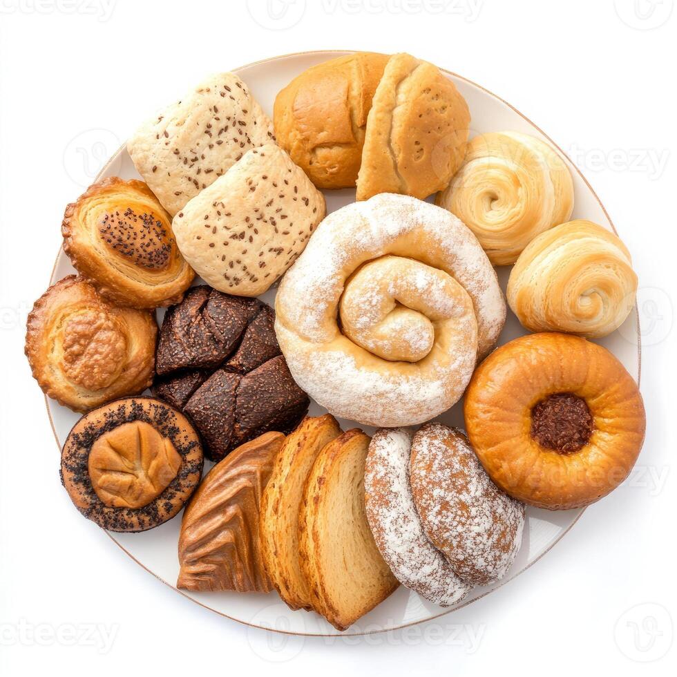 A plate of assorted pastries on a white background photo