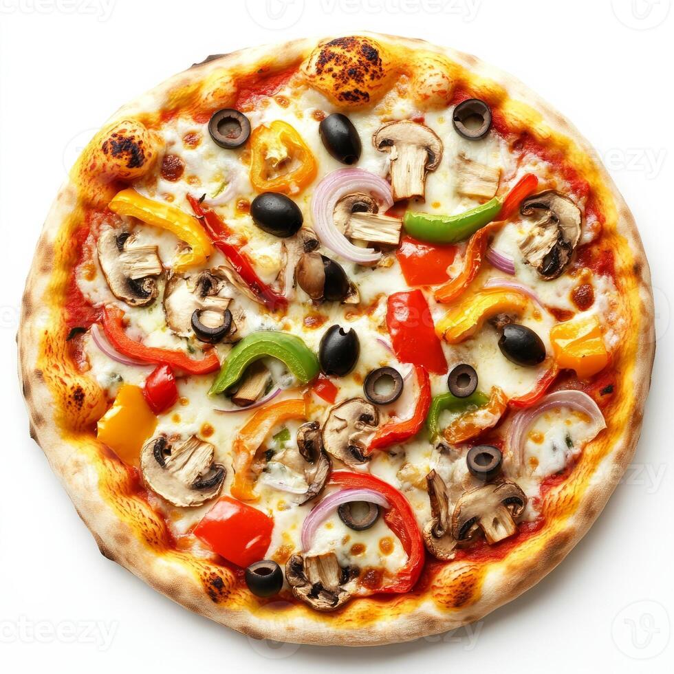 A pizza with various vegetables on top photo