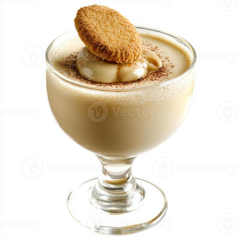 A close-up of a creamy zuppa di funghi dessert, a warm and comforting Italian dessert, with a smooth and creamy custard base, made with heavy cream, sugar, egg yolks, and Marsala wine, flavored with photo