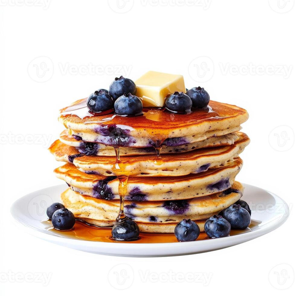 A stack of pancakes with blueberries and butter photo