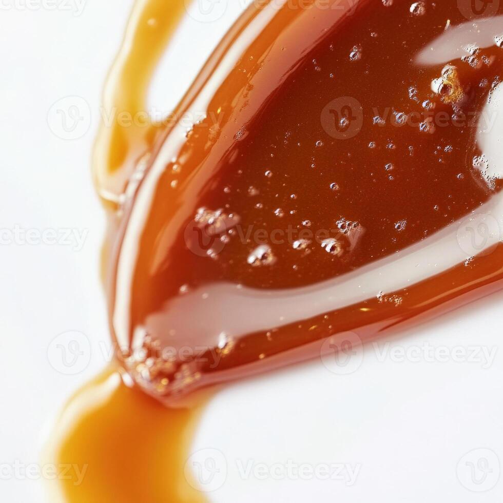 A close-up of a perfectly plated sauce, highlighting its texture, sheen, and the artistry of its application, whether swirled, dripped, or brushed, showcasing the sauce as an integral part of the dish's visual appeal and flavor profile, isolated on a clea photo