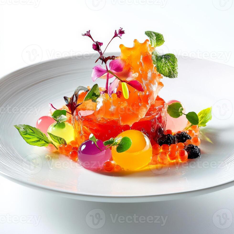 A plate of food with a flower on it photo