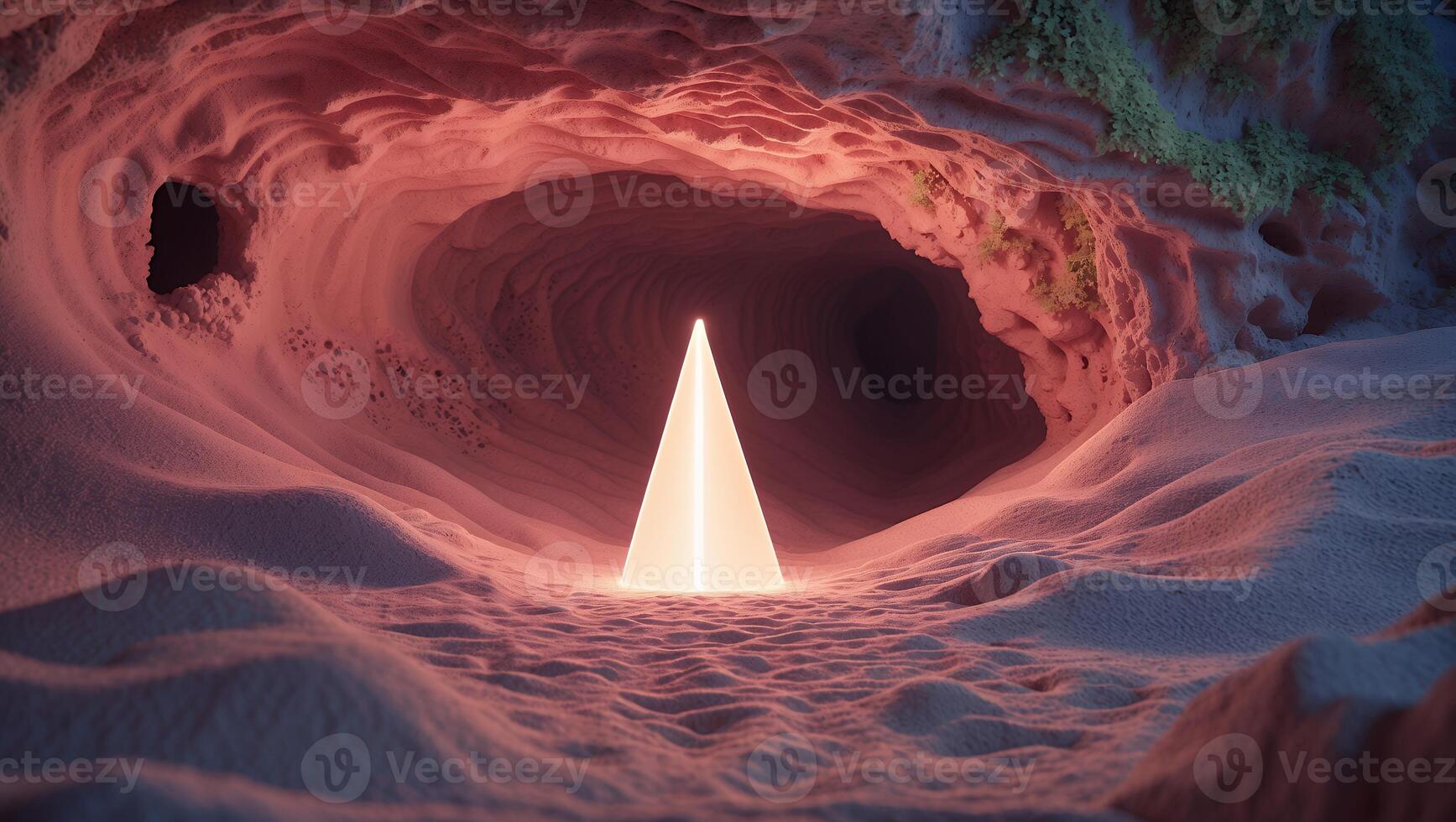 Illuminated Triangle Structure in Cave with Sand Texture Landscape photo