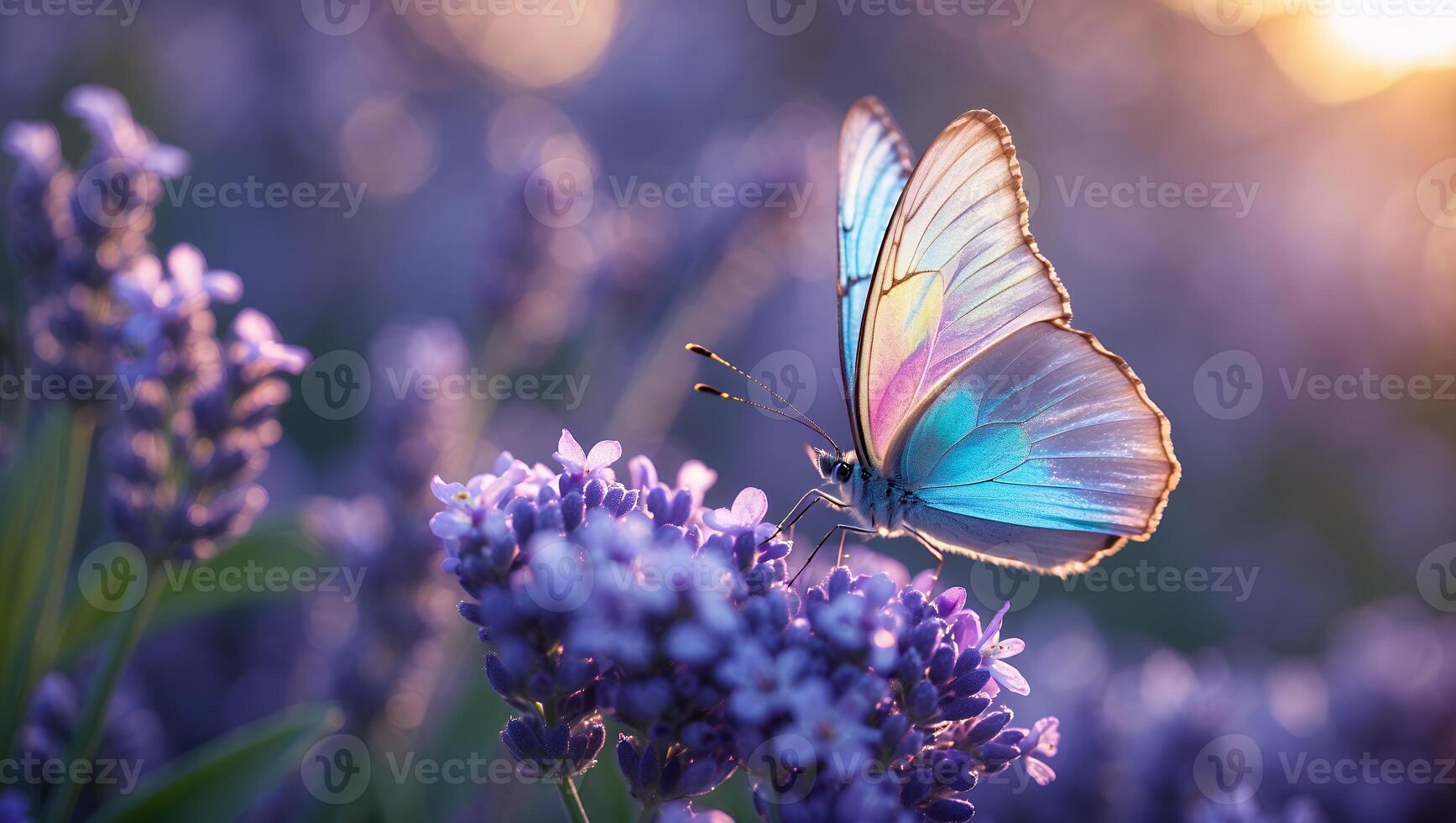 Butterfly on Lavender Flower in Field photo