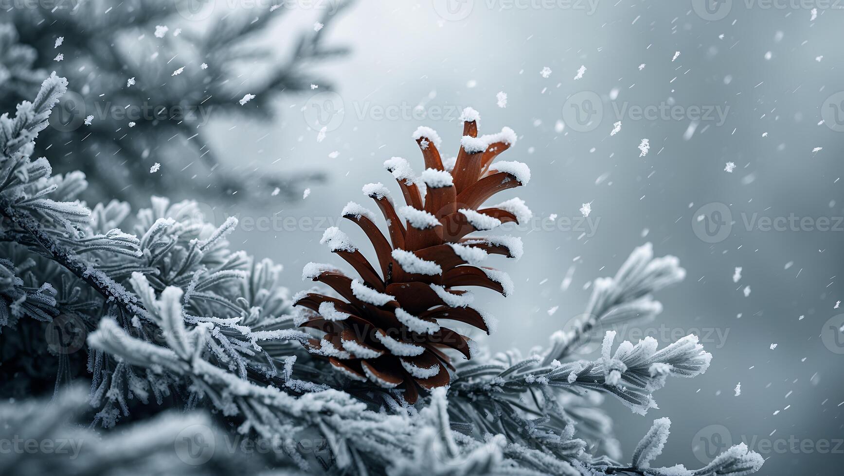 Pine Cone on Snowy Branch During Winter Time photo