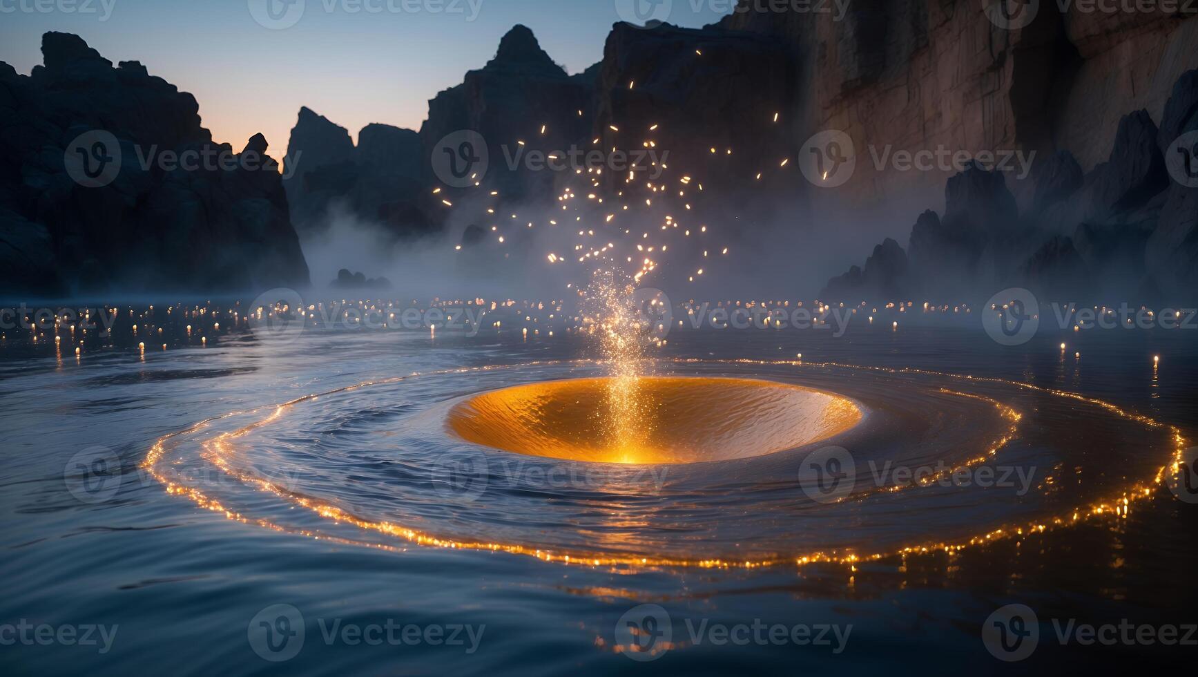 Lake Portal with Light and Mountain Landscape photo