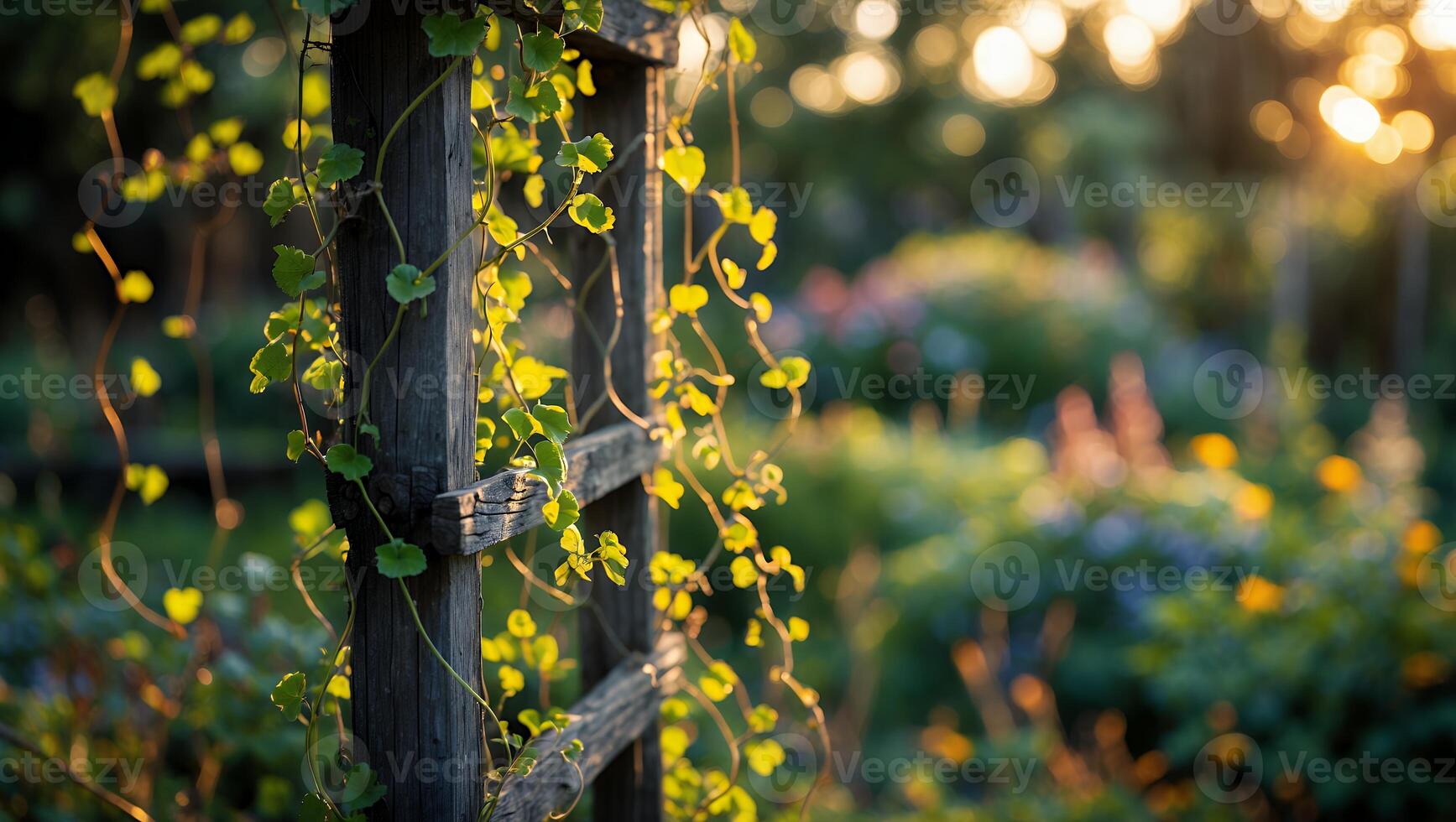 Climbing Plant on Wooden Trellis in Garden photo
