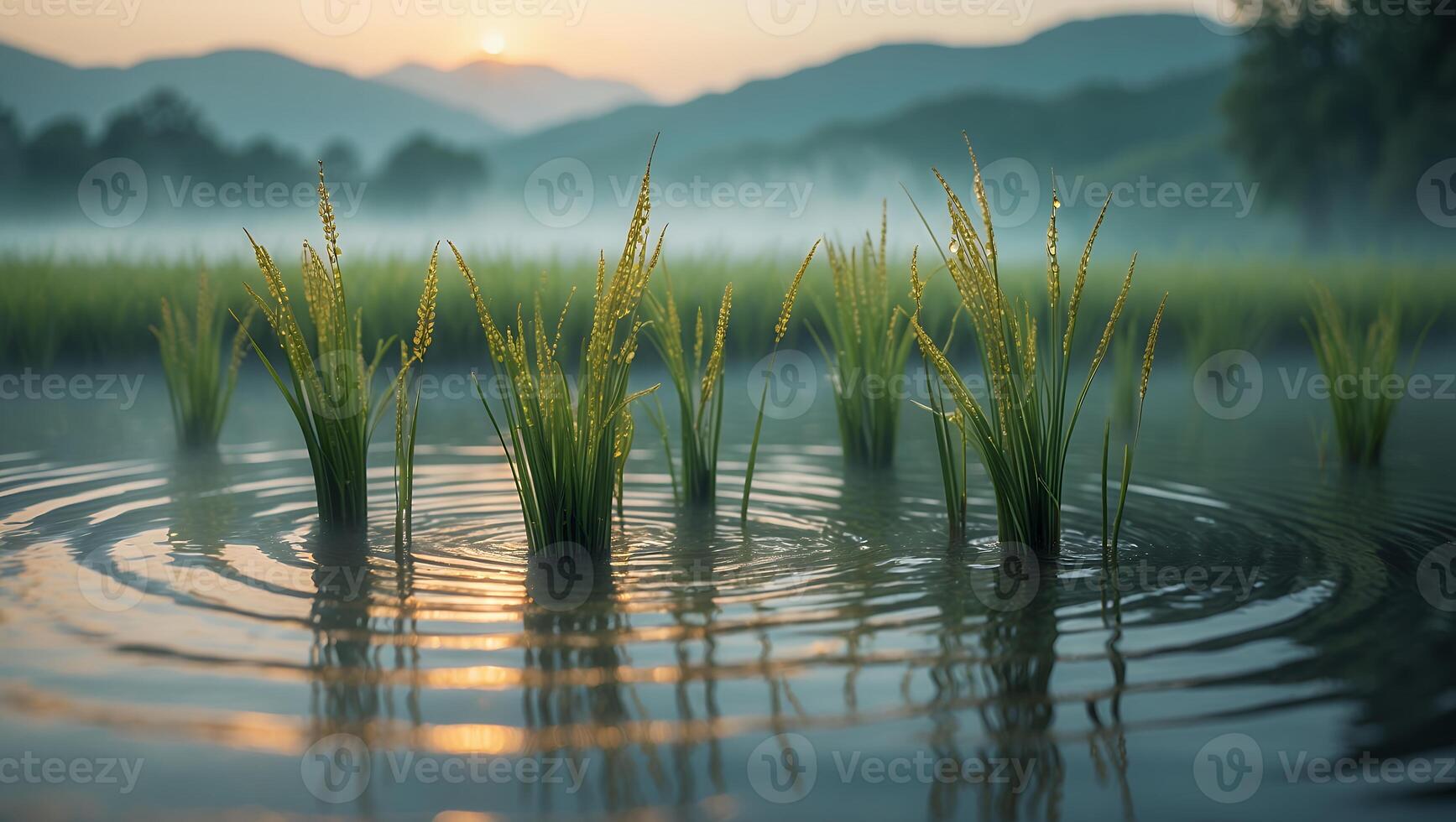 Rice Paddy Field at Sunrise Landscape photo